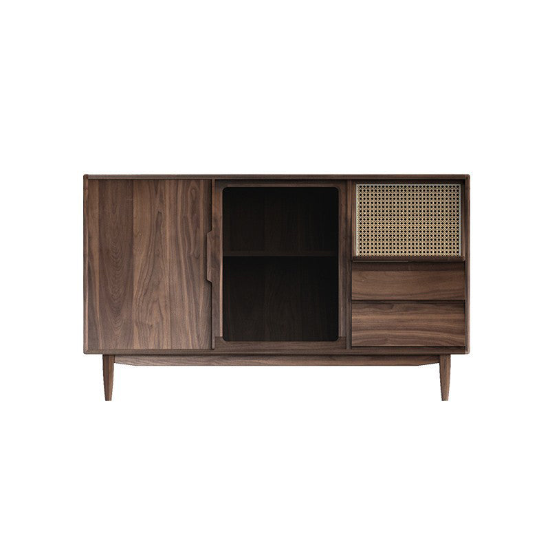 Sideboard marrone a buffet in legno massiccio contemporaneo con 2 cassetti