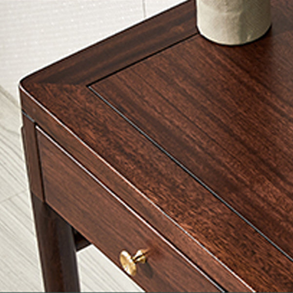 Traditions Solid Wood Vanity Set with Stool Set Brown Dresser with 2-Drawer and Mirror