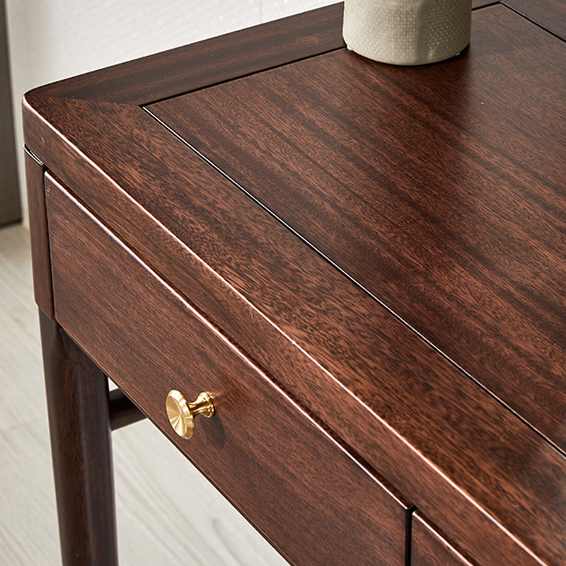 Traditions Solid Wood Vanity Set with Stool Set Brown Dresser with 2-Drawer and Mirror