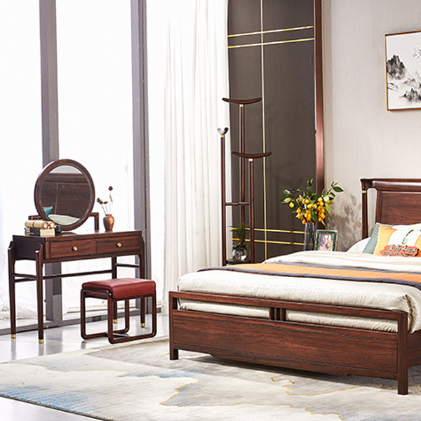 Traditions Solid Wood Vanity Set with Stool Set Brown Dresser with 2-Drawer and Mirror