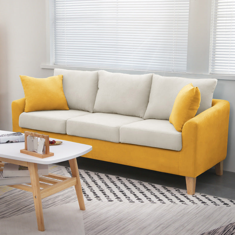 27" Wide Contemporary Sofa Fabric 3 Seater Pillows Cushions Seating Yellow White Clearhalo 'furn' 'furn_sofas' 'Furniture' 'Living Room Furniture' 'Sofa' 'sofas' 7240224