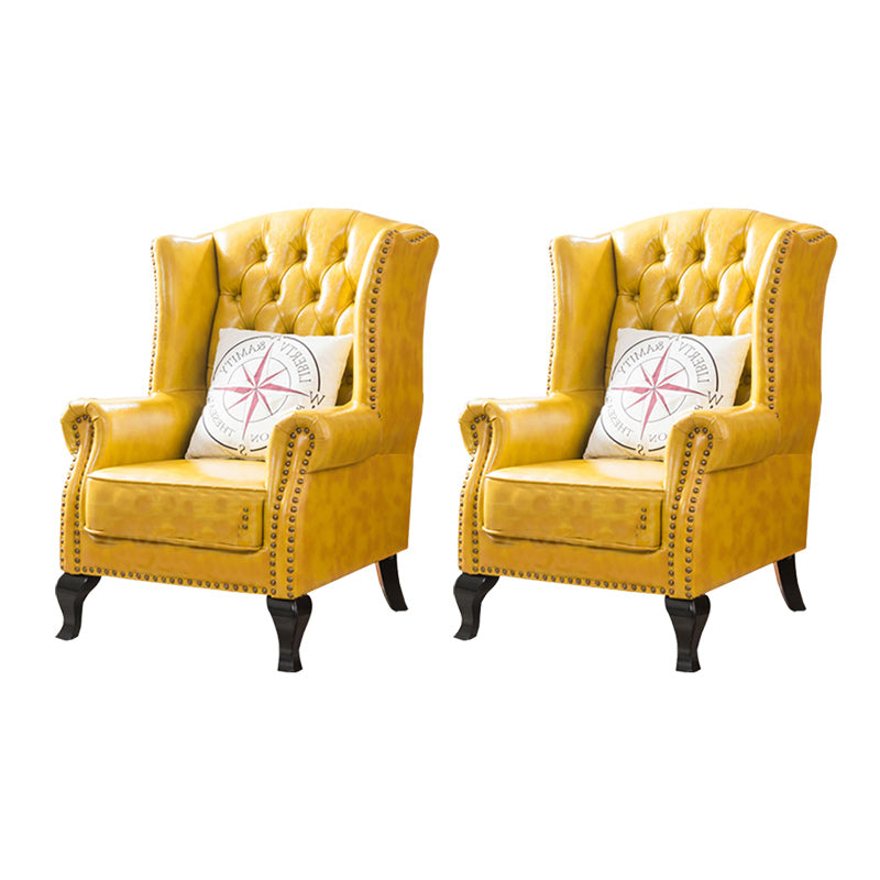 Traditional Rolled Arms Wingback Chair Tufted Back Nailhead Trim Chair