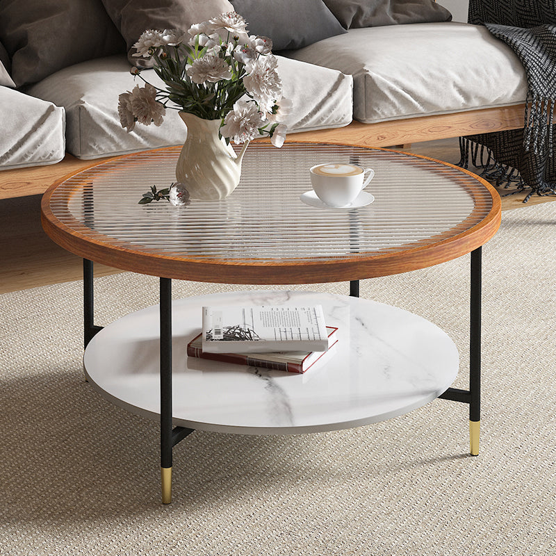 Glass & Slate Round Coffee Table Set Tropical Shelf Included Cocktail Table Clear Clearhalo 'Coffee & Accent Tables' 'Coffee Tables' 'coffee_tables' 'furn' 'furn_coffee_tables' 'Furniture' 'Living Room Furniture' 7240329