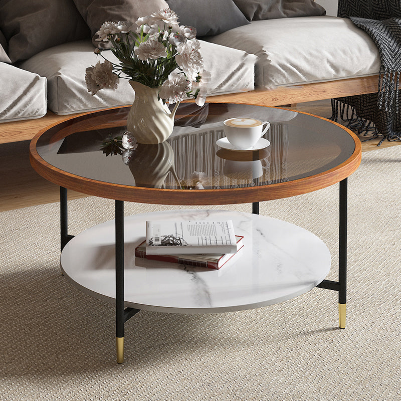 Glass & Slate Round Coffee Table Set Tropical Shelf Included Cocktail Table Brown Clearhalo 'Coffee & Accent Tables' 'Coffee Tables' 'coffee_tables' 'furn' 'furn_coffee_tables' 'Furniture' 'Living Room Furniture' 7240330