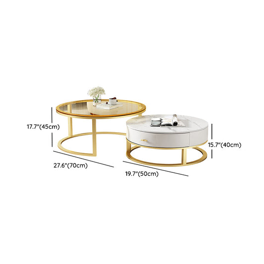 Gold Glass Top Coffee Table Set Frame Cocktail Table with Drawers Clearhalo 'Coffee & Accent Tables' 'Coffee Tables' 'coffee_tables' 'furn' 'furn_coffee_tables' 'Furniture' 'Living Room Furniture' 7240364