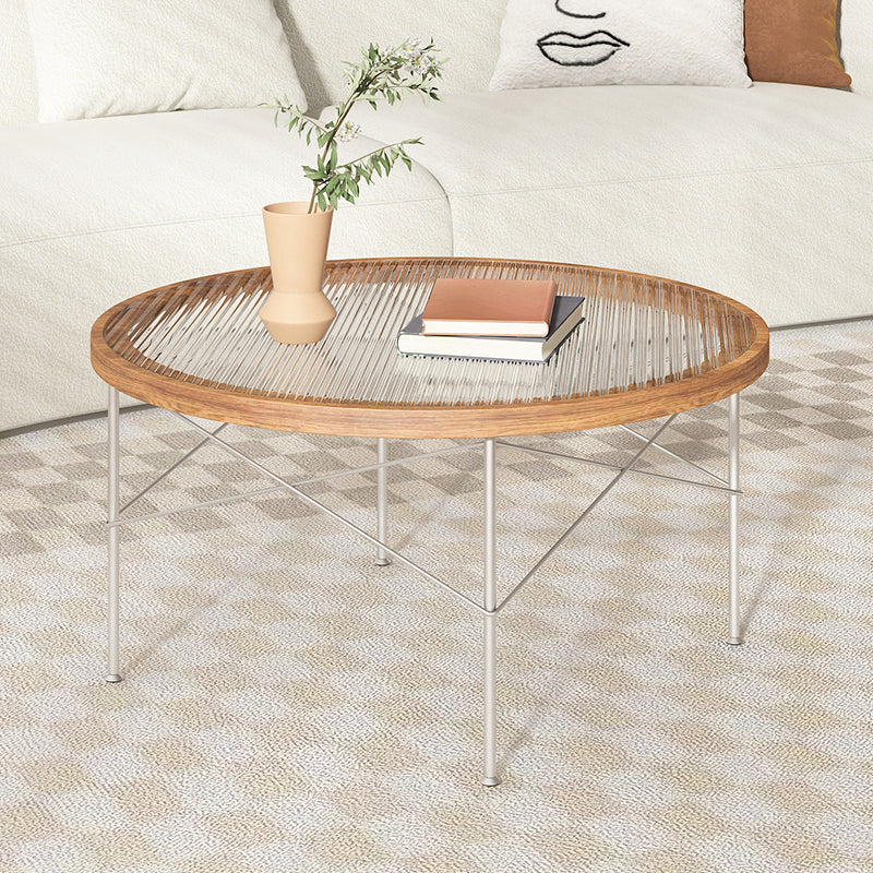 Tropical Style Glass Coffee Table Round 4 Legs Cocktail Table Clearhalo 'Coffee & Accent Tables' 'Coffee Tables' 'coffee_tables' 'furn' 'furn_coffee_tables' 'Furniture' 'Living Room Furniture' 7240365