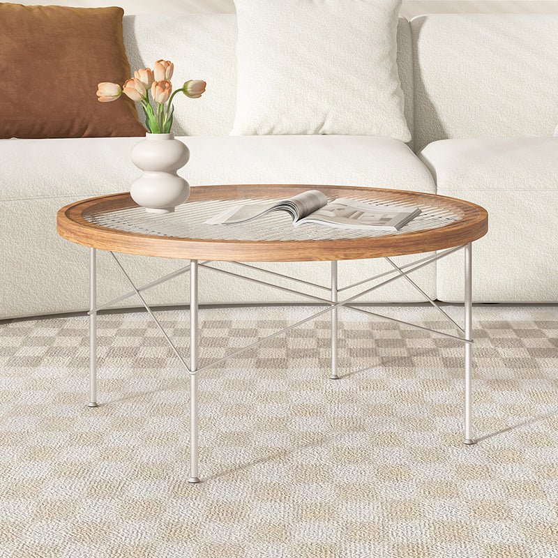 Tropical Style Glass Coffee Table Round 4 Legs Cocktail Table Clearhalo 'Coffee & Accent Tables' 'Coffee Tables' 'coffee_tables' 'furn' 'furn_coffee_tables' 'Furniture' 'Living Room Furniture' 7240367