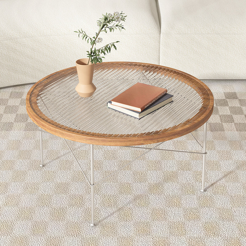 Tropical Style Glass Coffee Table Round 4 Legs Cocktail Table Clearhalo 'Coffee & Accent Tables' 'Coffee Tables' 'coffee_tables' 'furn' 'furn_coffee_tables' 'Furniture' 'Living Room Furniture' 7240368