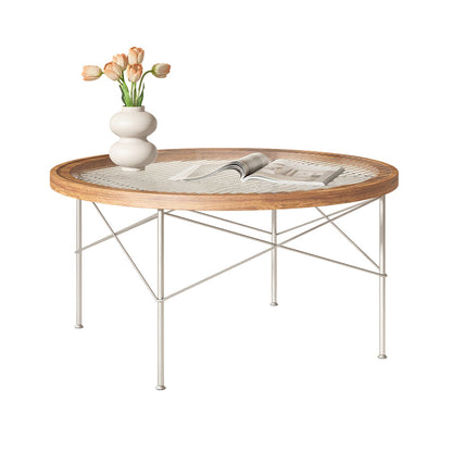 Tropical Style Glass Coffee Table Round 4 Legs Cocktail Table 31.5"L x 31.5"W x 16"H Clearhalo 'Coffee & Accent Tables' 'Coffee Tables' 'coffee_tables' 'furn' 'furn_coffee_tables' 'Furniture' 'Living Room Furniture' 7240369