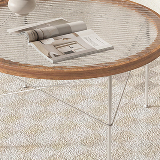 Tropical Style Glass Coffee Table Round 4 Legs Cocktail Table Clearhalo 'Coffee & Accent Tables' 'Coffee Tables' 'coffee_tables' 'furn' 'furn_coffee_tables' 'Furniture' 'Living Room Furniture' 7240372