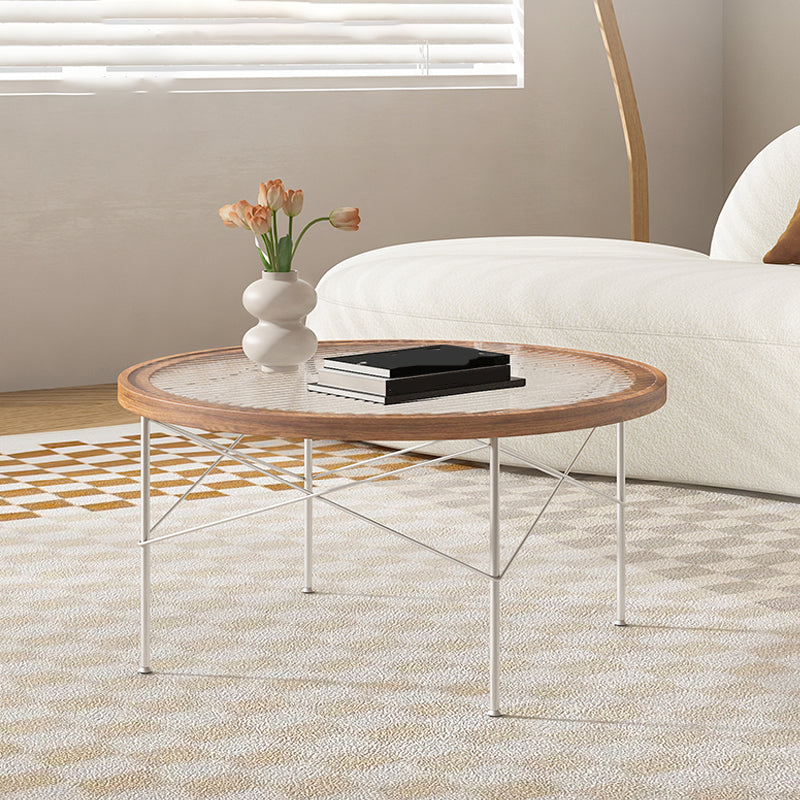 Tropical Style Glass Coffee Table Round 4 Legs Cocktail Table Clearhalo 'Coffee & Accent Tables' 'Coffee Tables' 'coffee_tables' 'furn' 'furn_coffee_tables' 'Furniture' 'Living Room Furniture' 7240376