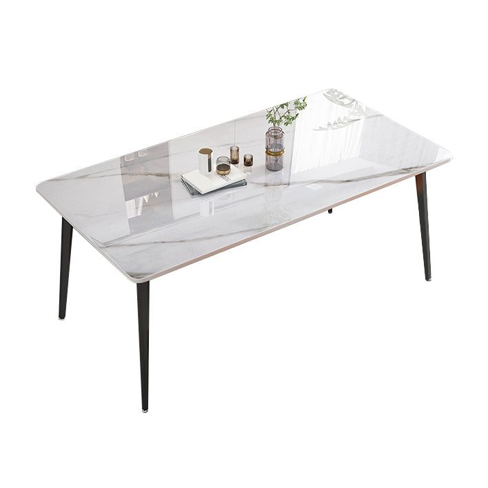 Modern Stone Rectangle Dining Table 4 Metal Legs for Dining Room White Without Chairs Clearhalo 'Dining Tables & Seating' 'Dining Tables' 'dining_table' 'furn' 'furn_dining_table' 'Furniture' 'Kitchen & Dining Furniture' 7242771