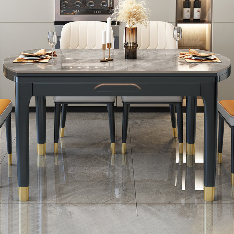 Modern Foldable Stone Dining Table Rubber Wood Legs for Dining Room Clearhalo 'Dining Tables & Seating' 'Dining Tables' 'dining_table' 'furn' 'furn_dining_table' 'Furniture' 'Kitchen & Dining Furniture' 7242836