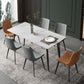 Mesa de comedor de piedra rectangular moderna con 4 patas de metal para comedor