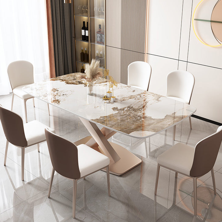 Glam Stone Rectangle Dining Table Metal Base for Dining Room Clearhalo 'Dining Tables & Seating' 'Dining Tables' 'dining_table' 'furn' 'furn_dining_table' 'Furniture' 'Kitchen & Dining Furniture' 7242854