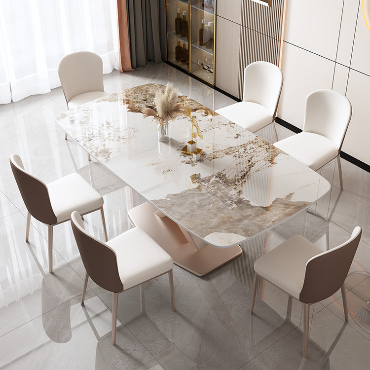 Glam Stone Rectangle Dining Table Metal Base for Dining Room Clearhalo 'Dining Tables & Seating' 'Dining Tables' 'dining_table' 'furn' 'furn_dining_table' 'Furniture' 'Kitchen & Dining Furniture' 7242855