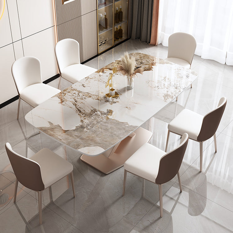 Glam Stone Rectangle Dining Table Metal Base for Dining Room Clearhalo 'Dining Tables & Seating' 'Dining Tables' 'dining_table' 'furn' 'furn_dining_table' 'Furniture' 'Kitchen & Dining Furniture' 7242856