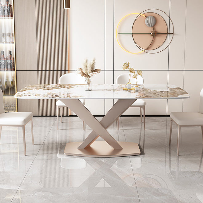 Glam Stone Rectangle Dining Table Metal Base for Dining Room Clearhalo 'Dining Tables & Seating' 'Dining Tables' 'dining_table' 'furn' 'furn_dining_table' 'Furniture' 'Kitchen & Dining Furniture' 7242857