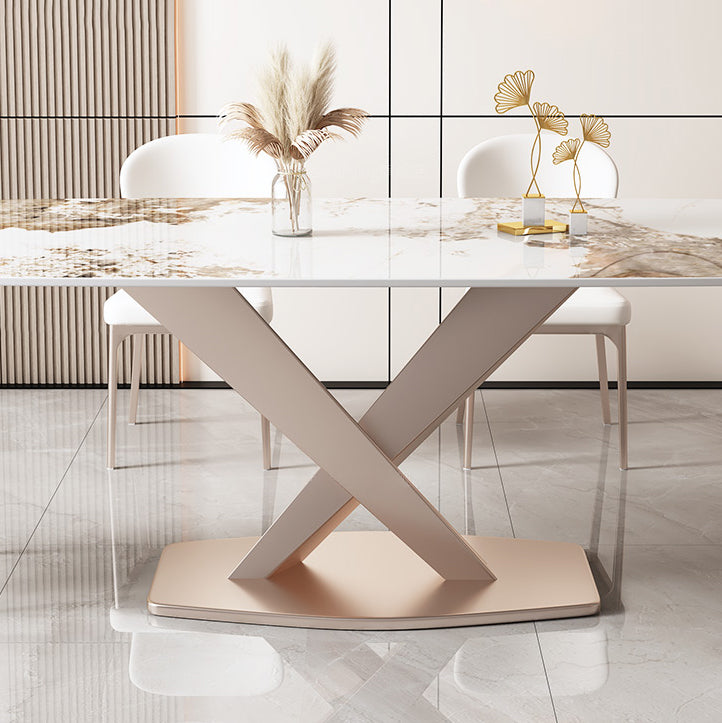 Glam Stone Rectangle Dining Table Metal Base for Dining Room Clearhalo 'Dining Tables & Seating' 'Dining Tables' 'dining_table' 'furn' 'furn_dining_table' 'Furniture' 'Kitchen & Dining Furniture' 7242860