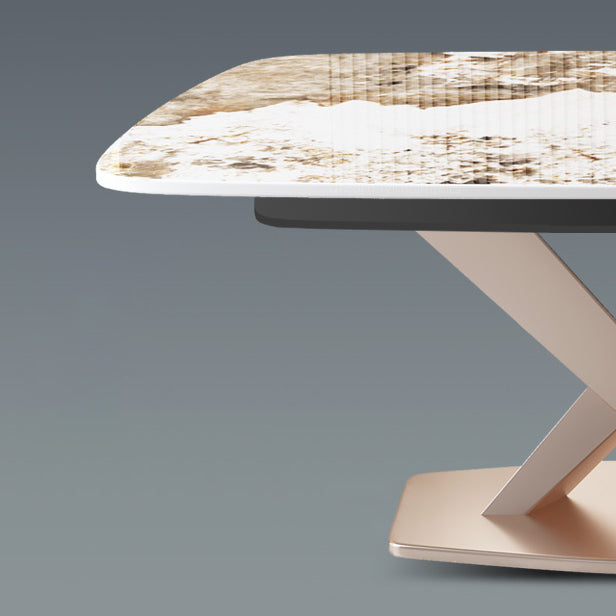 Glam Stone Rectangle Dining Table Metal Base for Dining Room Clearhalo 'Dining Tables & Seating' 'Dining Tables' 'dining_table' 'furn' 'furn_dining_table' 'Furniture' 'Kitchen & Dining Furniture' 7242861
