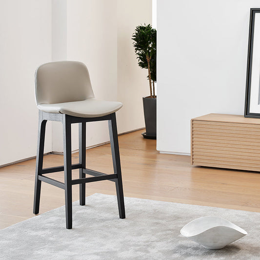 Faux Leather Stool Black Base Patio Bar and Counter Stool with Backrest