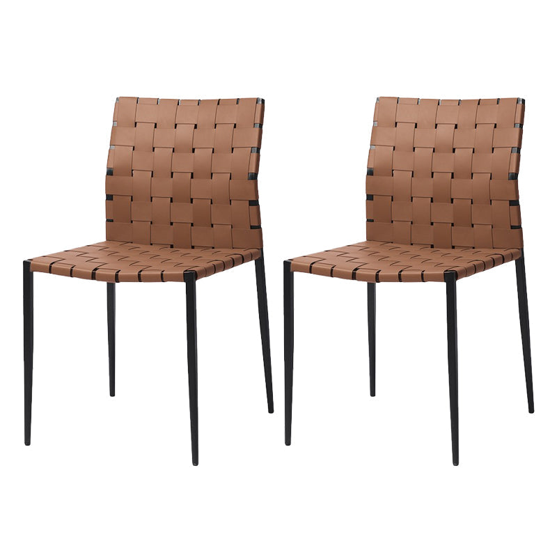 Faux Leather Bar Stools Low Back Dining Stools with Metal Base Brown 2 Piece Set Short Stool(18"H) Clearhalo 'Bar Furniture' 'Bar Stools' 'bar_stools' 'furn' 'furn_bar_stools' 'Furniture' 'Kitchen & Dining Furniture' 7244089