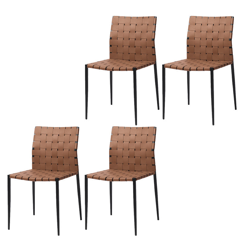 Faux Leather Bar Stools Low Back Dining Stools with Metal Base Brown 4 Piece Set Short Stool(18"H) Clearhalo 'Bar Furniture' 'Bar Stools' 'bar_stools' 'furn' 'furn_bar_stools' 'Furniture' 'Kitchen & Dining Furniture' 7244090