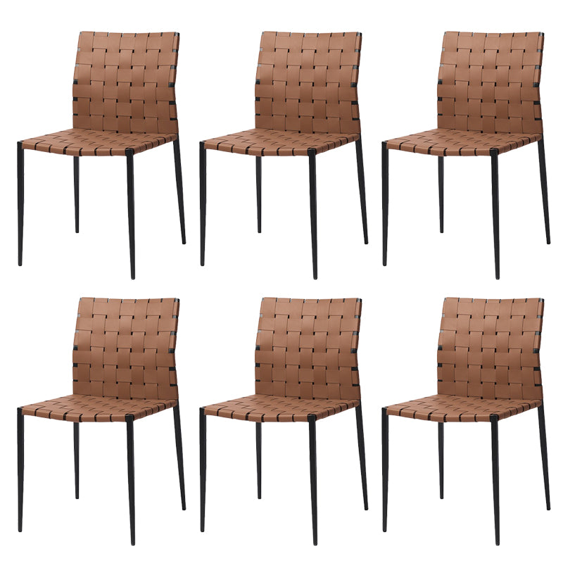 Faux Leather Bar Stools Low Back Dining Stools with Metal Base Brown 6 Piece Set Short Stool(18"H) Clearhalo 'Bar Furniture' 'Bar Stools' 'bar_stools' 'furn' 'furn_bar_stools' 'Furniture' 'Kitchen & Dining Furniture' 7244093