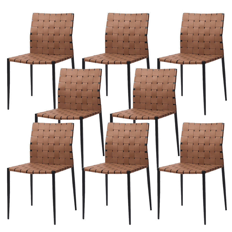 Faux Leather Bar Stools Low Back Dining Stools with Metal Base Brown 8 Piece Set Short Stool(18"H) Clearhalo 'Bar Furniture' 'Bar Stools' 'bar_stools' 'furn' 'furn_bar_stools' 'Furniture' 'Kitchen & Dining Furniture' 7244094