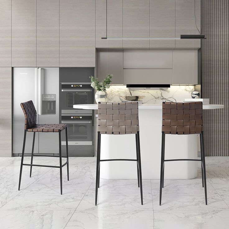 Faux Leather Bar Stools Low Back Dining Stools with Metal Base Clearhalo 'Bar Furniture' 'Bar Stools' 'bar_stools' 'furn' 'furn_bar_stools' 'Furniture' 'Kitchen & Dining Furniture' 7244095