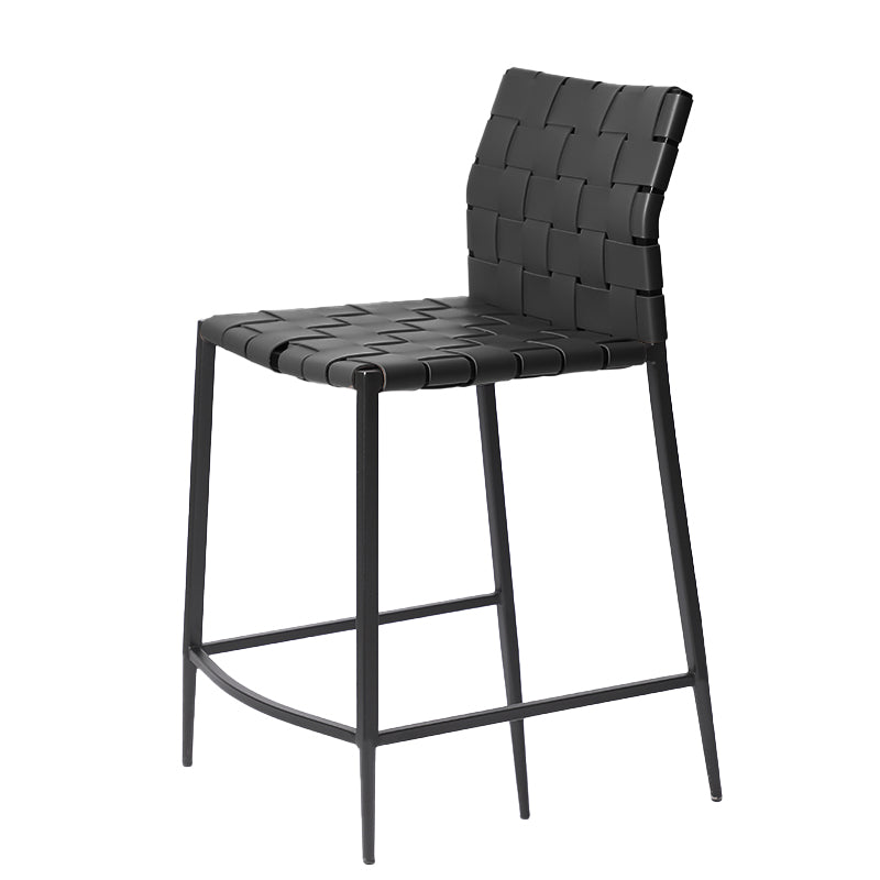 Faux Leather Bar Stools Low Back Dining Stools with Metal Base Black 1 Piece Short Stool(22"H) Clearhalo 'Bar Furniture' 'Bar Stools' 'bar_stools' 'furn' 'furn_bar_stools' 'Furniture' 'Kitchen & Dining Furniture' 7244096