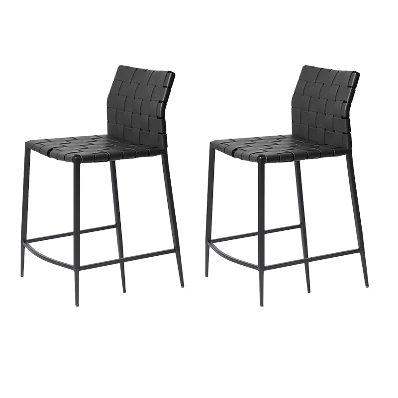 Faux Leather Bar Stools Low Back Dining Stools with Metal Base Black 2 Piece Set Short Stool(22"H) Clearhalo 'Bar Furniture' 'Bar Stools' 'bar_stools' 'furn' 'furn_bar_stools' 'Furniture' 'Kitchen & Dining Furniture' 7244099