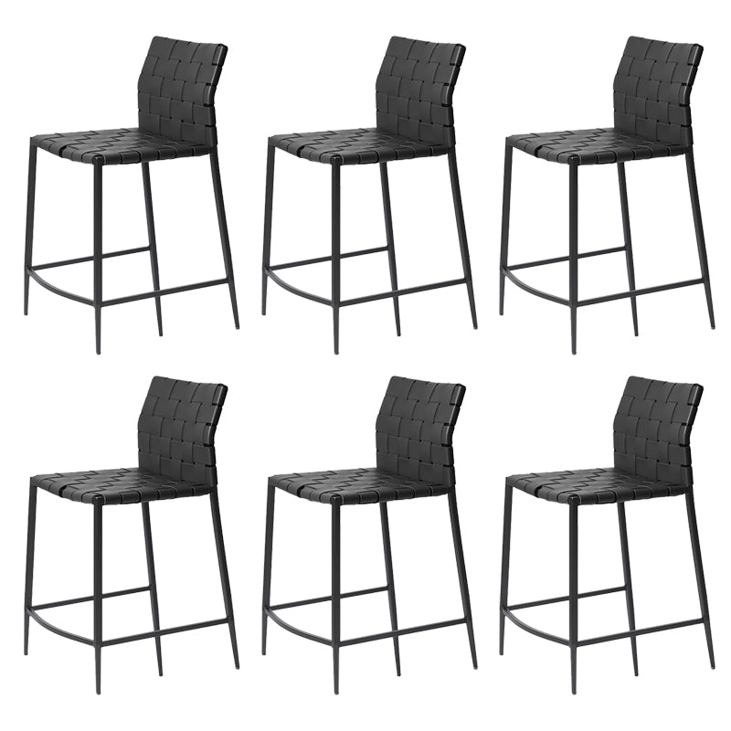 Faux Leather Bar Stools Low Back Dining Stools with Metal Base Black 6 Piece Set Short Stool(22"H) Clearhalo 'Bar Furniture' 'Bar Stools' 'bar_stools' 'furn' 'furn_bar_stools' 'Furniture' 'Kitchen & Dining Furniture' 7244103