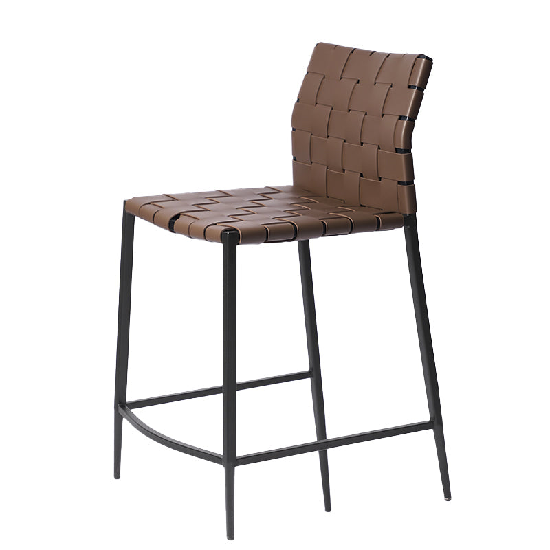 Faux Leather Bar Stools Low Back Dining Stools with Metal Base Dark Brown 1 Piece Short Stool(22"H) Clearhalo 'Bar Furniture' 'Bar Stools' 'bar_stools' 'furn' 'furn_bar_stools' 'Furniture' 'Kitchen & Dining Furniture' 7244142