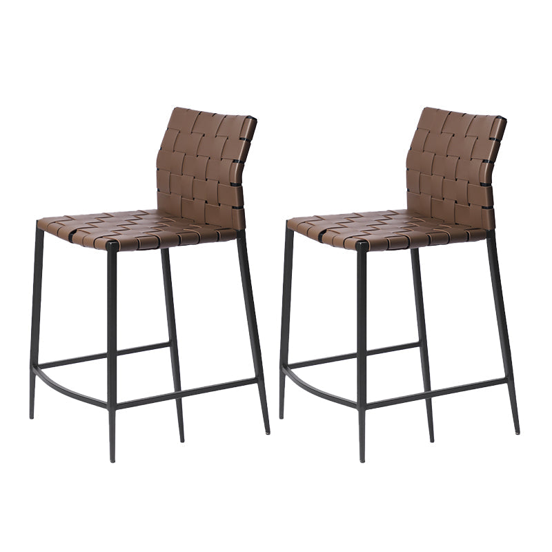 Faux Leather Bar Stools Low Back Dining Stools with Metal Base Dark Brown 2 Piece Set Short Stool(22"H) Clearhalo 'Bar Furniture' 'Bar Stools' 'bar_stools' 'furn' 'furn_bar_stools' 'Furniture' 'Kitchen & Dining Furniture' 7244143