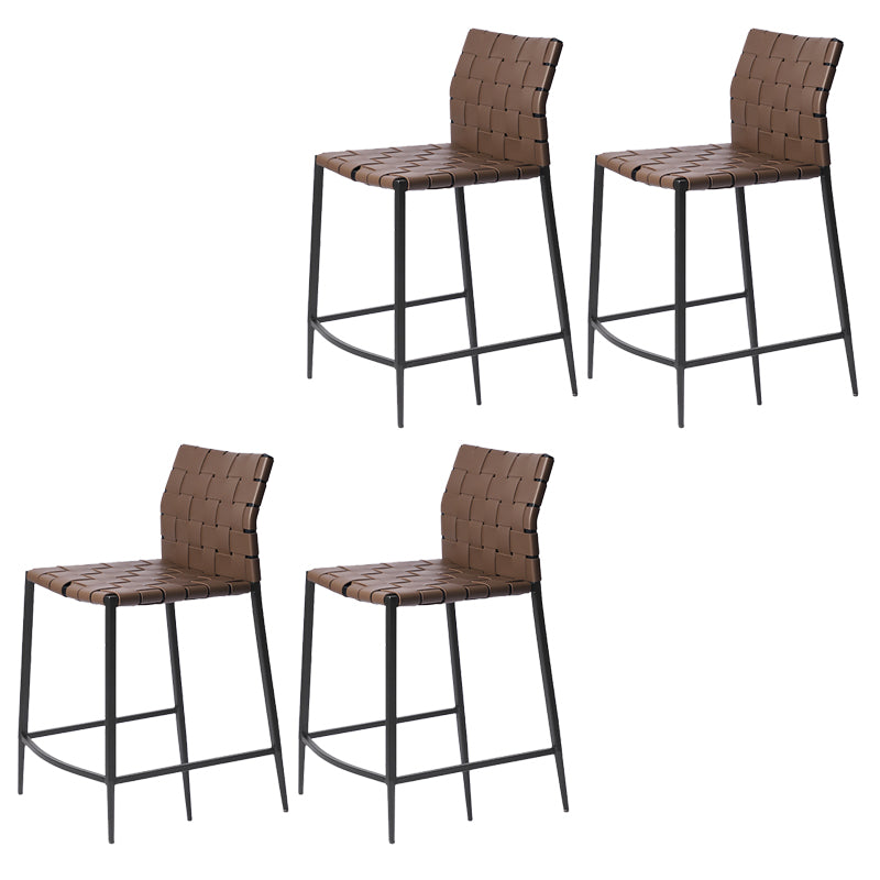 Faux Leather Bar Stools Low Back Dining Stools with Metal Base Dark Brown 4 Piece Set Short Stool(22"H) Clearhalo 'Bar Furniture' 'Bar Stools' 'bar_stools' 'furn' 'furn_bar_stools' 'Furniture' 'Kitchen & Dining Furniture' 7244144