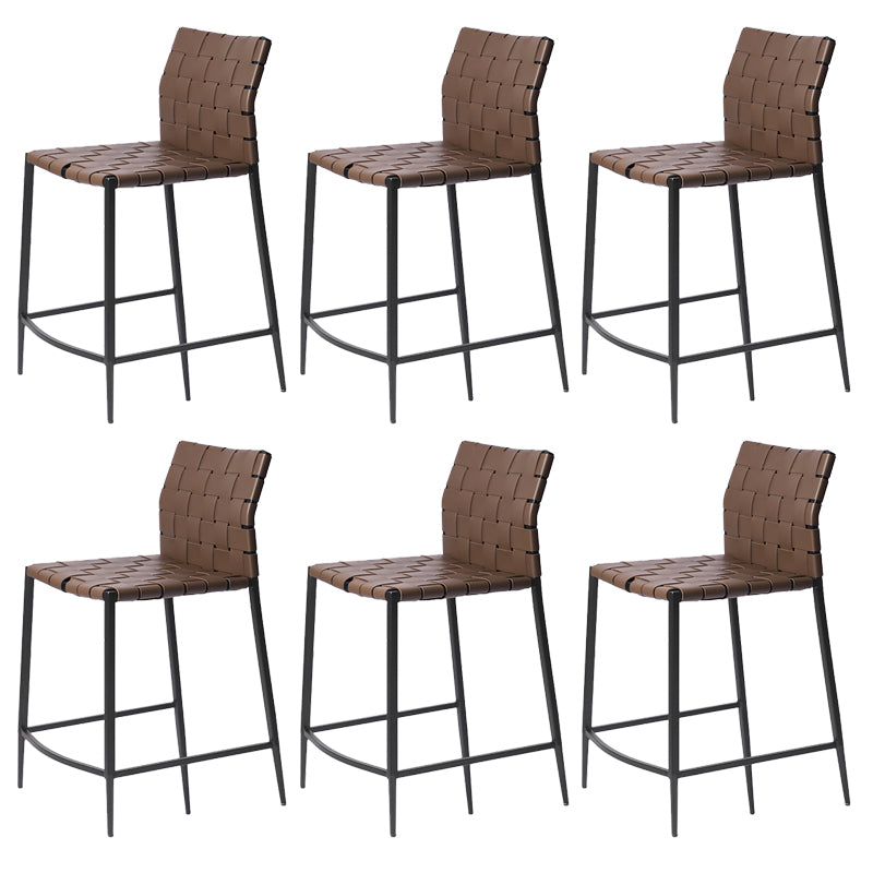 Faux Leather Bar Stools Low Back Dining Stools with Metal Base Dark Brown 6 Piece Set Short Stool(22"H) Clearhalo 'Bar Furniture' 'Bar Stools' 'bar_stools' 'furn' 'furn_bar_stools' 'Furniture' 'Kitchen & Dining Furniture' 7244145