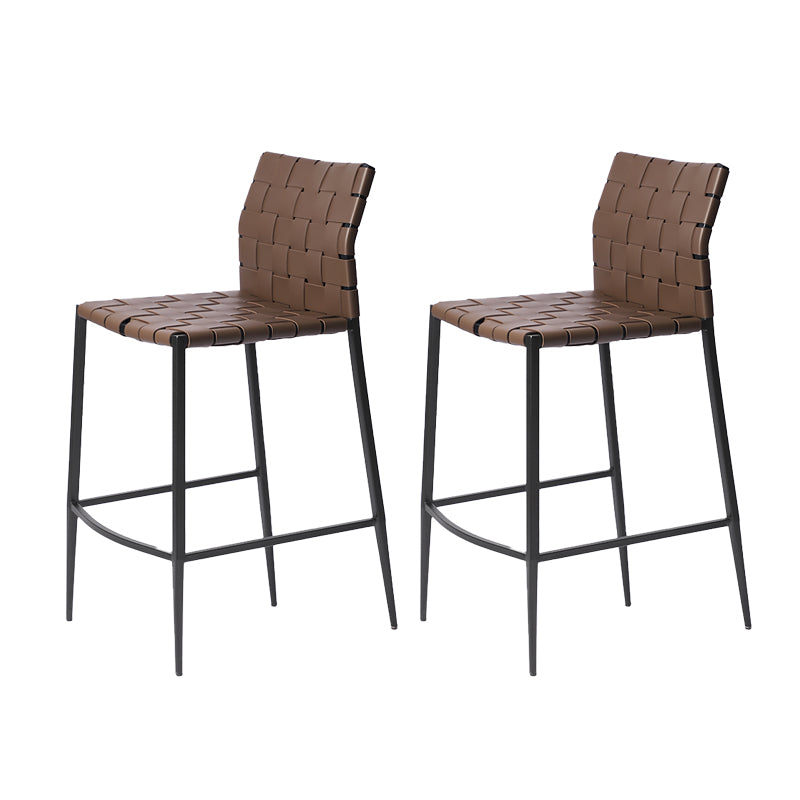 Faux Leather Bar Stools Low Back Dining Stools with Metal Base Dark Brown 2 Piece Set Counter Stool(26"H) Clearhalo 'Bar Furniture' 'Bar Stools' 'bar_stools' 'furn' 'furn_bar_stools' 'Furniture' 'Kitchen & Dining Furniture' 7244148
