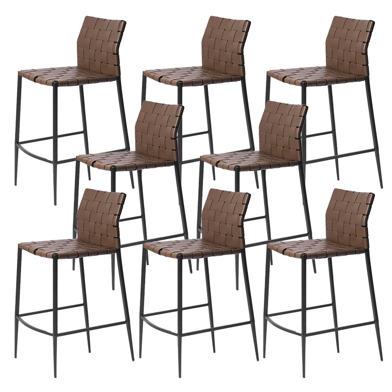 Faux Leather Bar Stools Low Back Dining Stools with Metal Base Dark Brown 8 Piece Set Counter Stool(26"H) Clearhalo 'Bar Furniture' 'Bar Stools' 'bar_stools' 'furn' 'furn_bar_stools' 'Furniture' 'Kitchen & Dining Furniture' 7244151