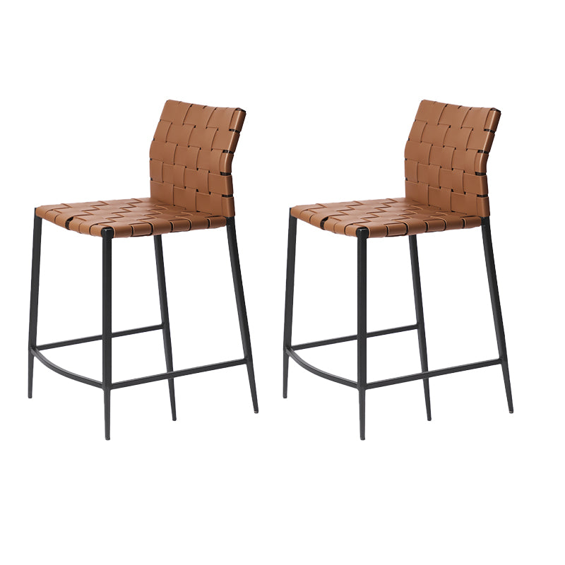 Faux Leather Bar Stools Low Back Dining Stools with Metal Base Yellowish Brown 2 Piece Set Short Stool(22"H) Clearhalo 'Bar Furniture' 'Bar Stools' 'bar_stools' 'furn' 'furn_bar_stools' 'Furniture' 'Kitchen & Dining Furniture' 7244158