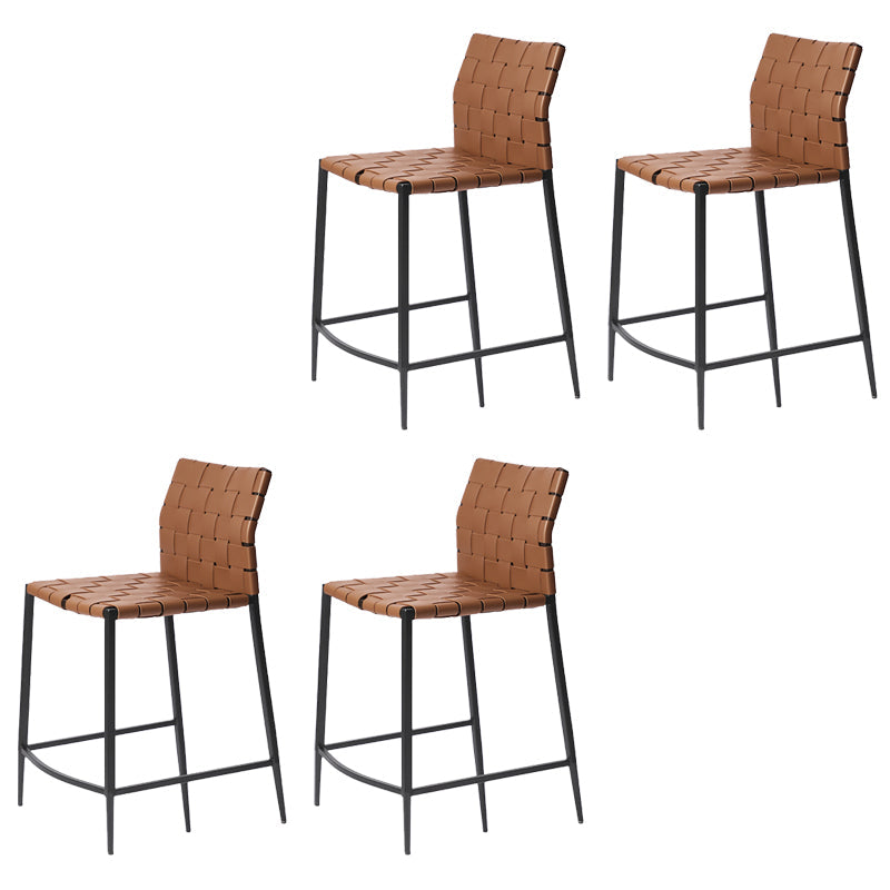 Faux Leather Bar Stools Low Back Dining Stools with Metal Base Yellowish Brown 4 Piece Set Short Stool(22"H) Clearhalo 'Bar Furniture' 'Bar Stools' 'bar_stools' 'furn' 'furn_bar_stools' 'Furniture' 'Kitchen & Dining Furniture' 7244159