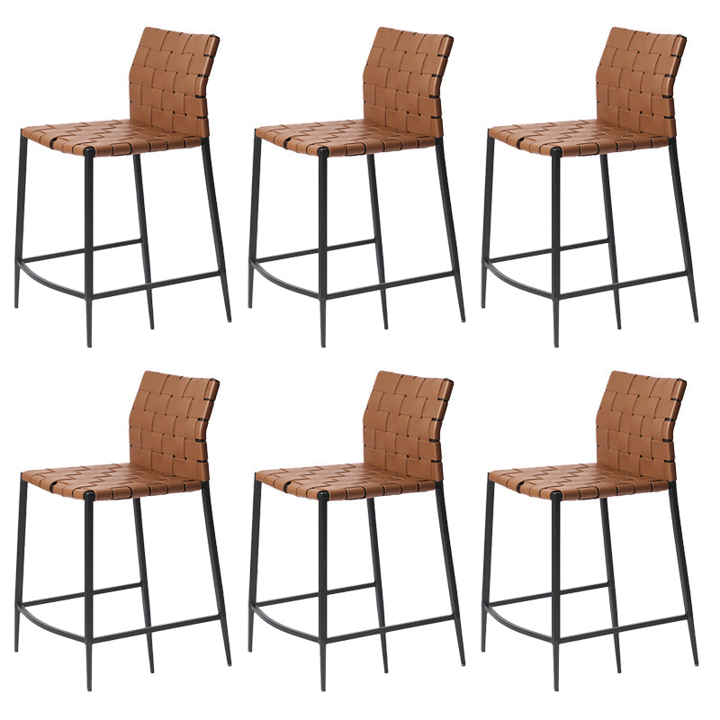 Faux Leather Bar Stools Low Back Dining Stools with Metal Base Yellowish Brown 6 Piece Set Short Stool(22"H) Clearhalo 'Bar Furniture' 'Bar Stools' 'bar_stools' 'furn' 'furn_bar_stools' 'Furniture' 'Kitchen & Dining Furniture' 7244160