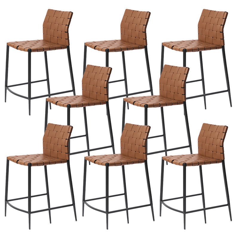 Faux Leather Bar Stools Low Back Dining Stools with Metal Base Yellowish Brown 8 Piece Set Short Stool(22"H) Clearhalo 'Bar Furniture' 'Bar Stools' 'bar_stools' 'furn' 'furn_bar_stools' 'Furniture' 'Kitchen & Dining Furniture' 7244161