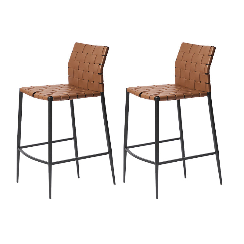 Faux Leather Bar Stools Low Back Dining Stools with Metal Base Yellowish Brown 2 Piece Set Counter Stool(26"H) Clearhalo 'Bar Furniture' 'Bar Stools' 'bar_stools' 'furn' 'furn_bar_stools' 'Furniture' 'Kitchen & Dining Furniture' 7244163