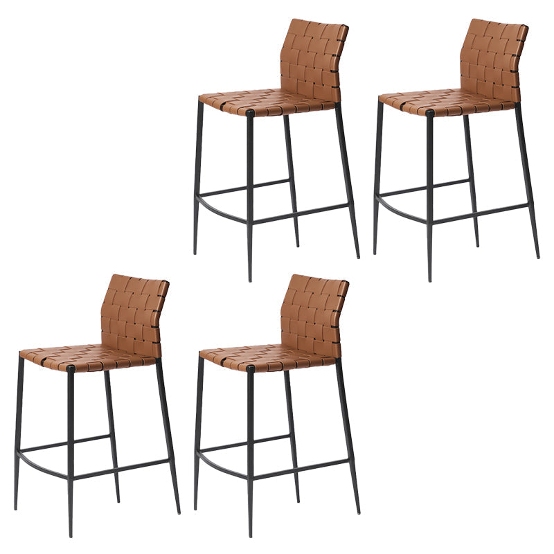 Faux Leather Bar Stools Low Back Dining Stools with Metal Base Yellowish Brown 4 Piece Set Counter Stool(26"H) Clearhalo 'Bar Furniture' 'Bar Stools' 'bar_stools' 'furn' 'furn_bar_stools' 'Furniture' 'Kitchen & Dining Furniture' 7244164