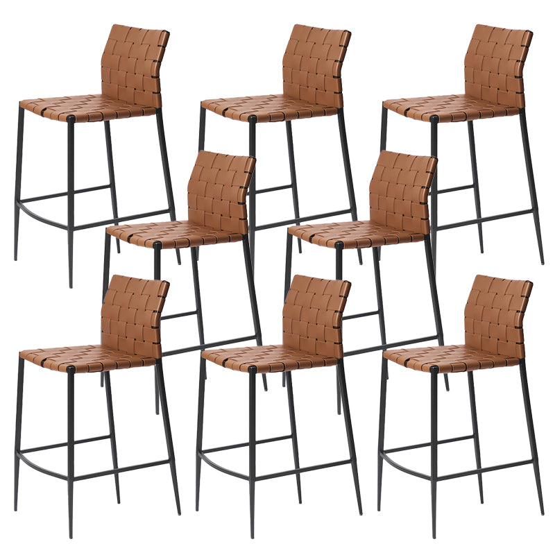 Faux Leather Bar Stools Low Back Dining Stools with Metal Base Yellowish Brown 8 Piece Set Counter Stool(26"H) Clearhalo 'Bar Furniture' 'Bar Stools' 'bar_stools' 'furn' 'furn_bar_stools' 'Furniture' 'Kitchen & Dining Furniture' 7244166
