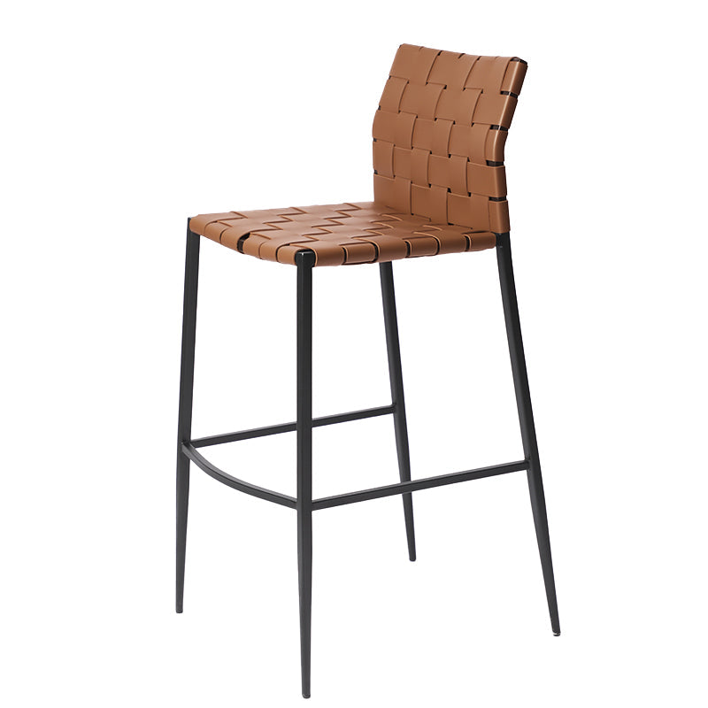 Faux Leather Bar Stools Low Back Dining Stools with Metal Base Yellowish Brown 1 Piece Bar Stool(30"H) Clearhalo 'Bar Furniture' 'Bar Stools' 'bar_stools' 'furn' 'furn_bar_stools' 'Furniture' 'Kitchen & Dining Furniture' 7244167