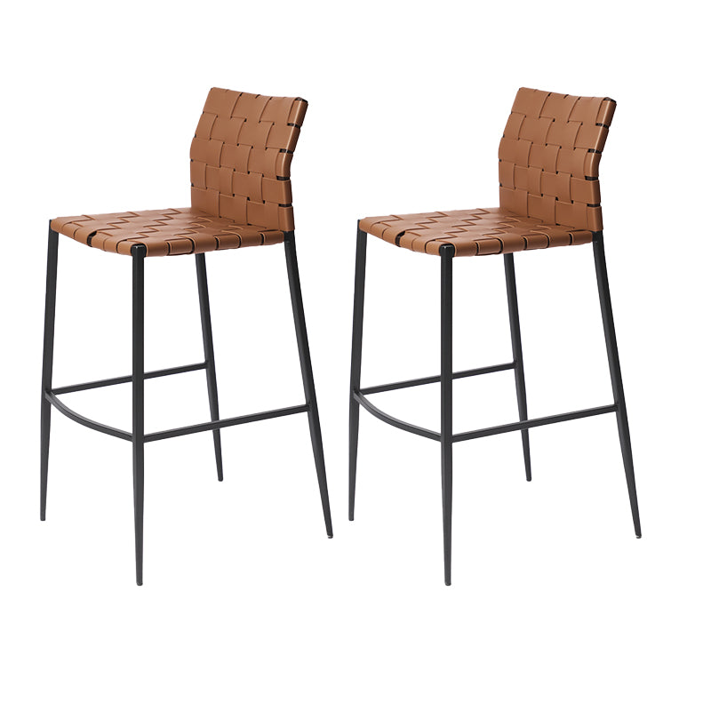 Faux Leather Bar Stools Low Back Dining Stools with Metal Base Yellowish Brown 2 Piece Set Bar Stool(30"H) Clearhalo 'Bar Furniture' 'Bar Stools' 'bar_stools' 'furn' 'furn_bar_stools' 'Furniture' 'Kitchen & Dining Furniture' 7244168