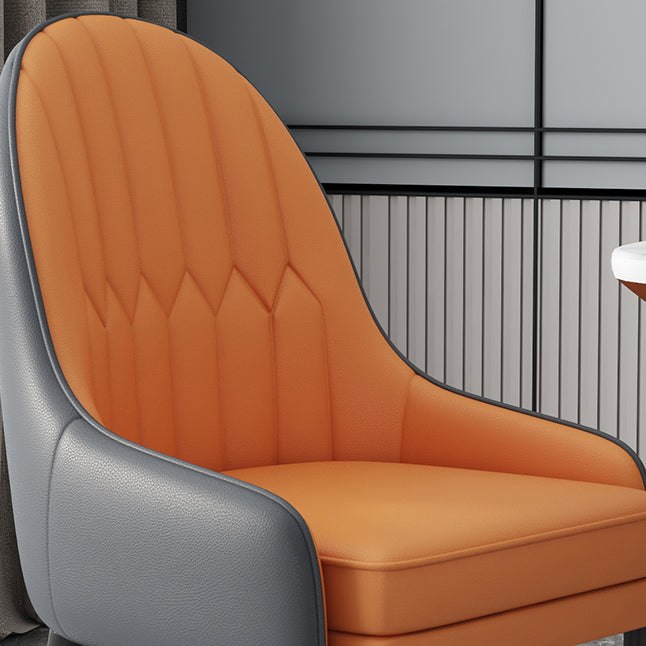 Faux Leather Dining Chairs Modern Parsons Arm Chair with Wood Legs