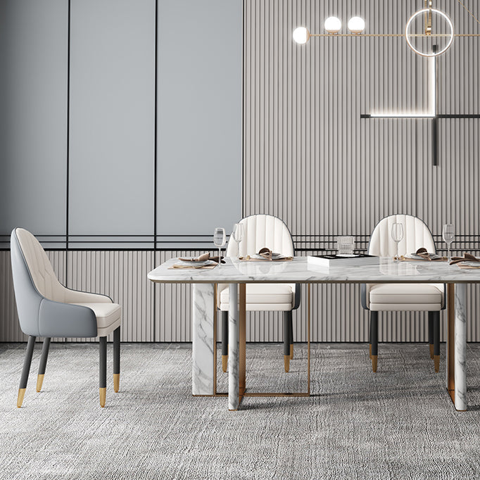 Faux Leather Dining Chairs Modern Parsons Arm Chair with Wood Legs